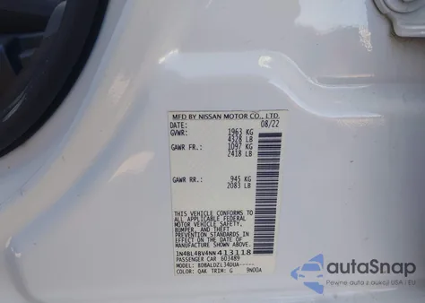 2022 Nissan Altima S Fwd z USA, uszkodzony, nr VIN 1N4BL4BV4NN413118